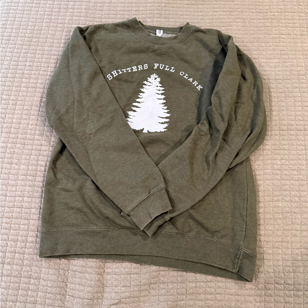 Olive Green Men's Sweatshirt with Tree Graphic